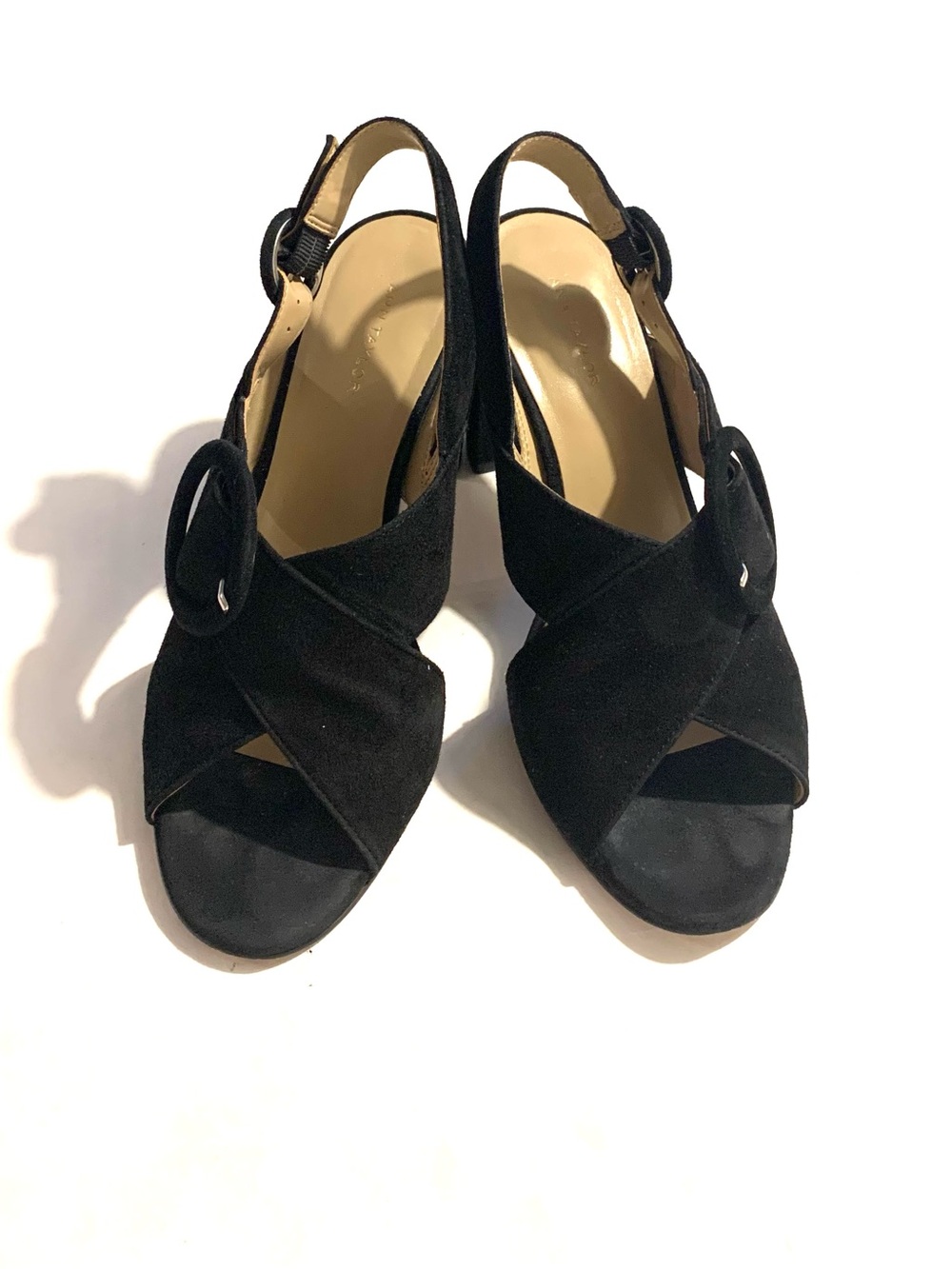 Ann Taylor Black Suede Crisscross Slingback Sandals